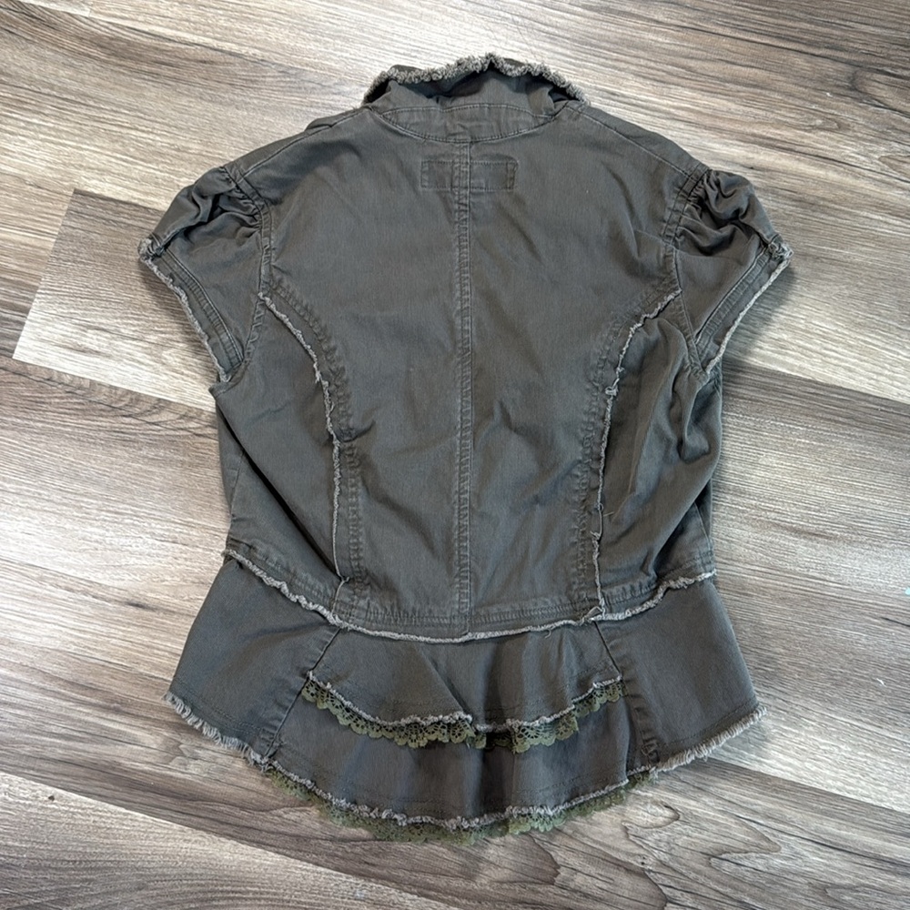 Vintage Justice Size Large Top Green Cotton Blend Romantic Grunge Indie Utility - Picture 7 of 10